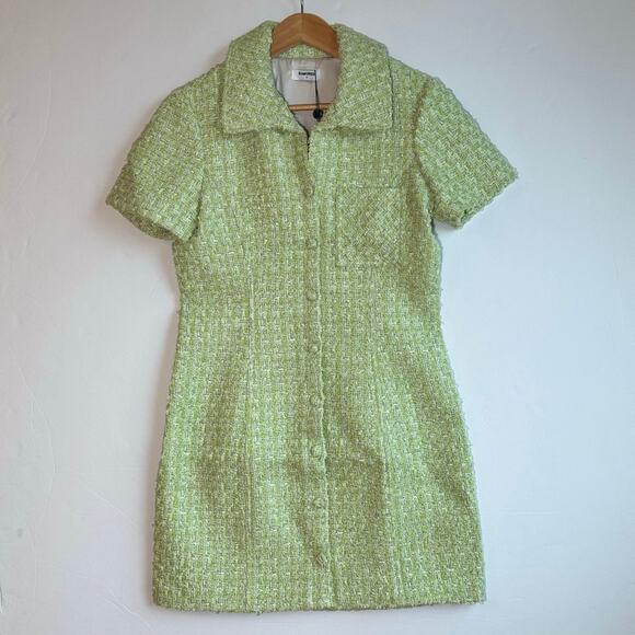 Rumored Notting Hill Mini Dress Chic Minimalist Modern Sz 6 Green Tennis Tweed - Picture 1 of 13